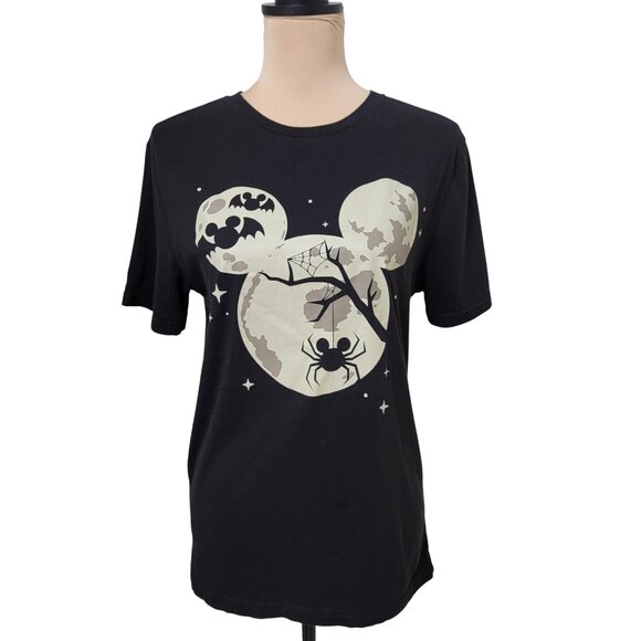 Disney Size S Black T Shirt w/Spooky Mickey Head Glow-in-the-Dark Vinyl Graphic - Picture 1 of 10